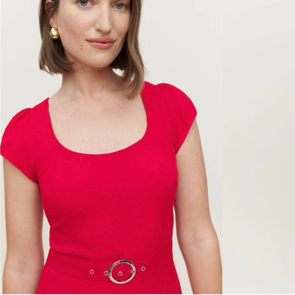 Reformation Laina Midi Dress Cap Sleeve waist Belt Lipstick Red Womens XS NEW - Picture 3 of 11